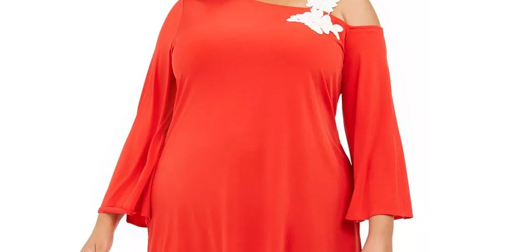 Alfani Women's One Shoulder Applique Tunic Medium Red Size 1X