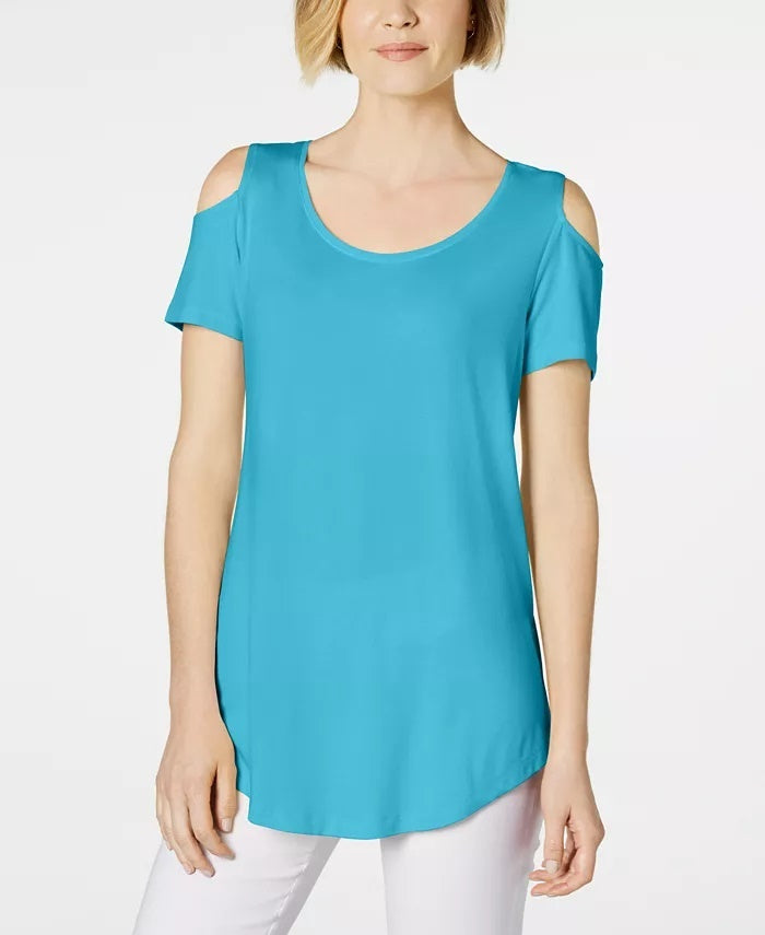 JM Collection Women's Cold-Shoulder Swing T-Shirt Bright Blue Size Small