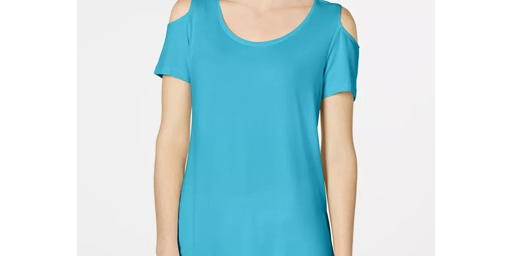JM Collection Women's Cold-Shoulder Swing T-Shirt Bright Blue Size Small