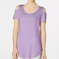JM Collection Women's Cold Shoulder Swing T-Shirt Purple Size Large