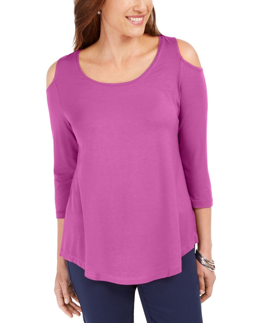 JM Collection Women's Cold-Shoulder Top Med Pink Size Small