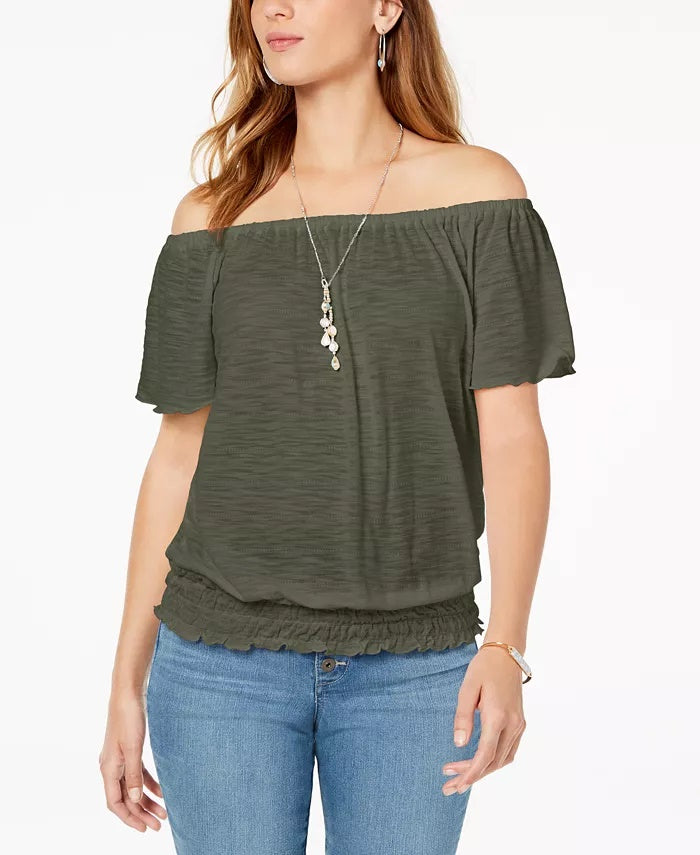 Style & Co Women's Convertible Off The Shoulder Top Green Size Medium