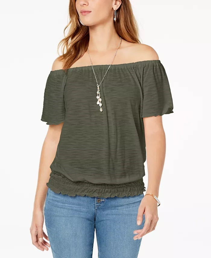 Style & Co Women's Convertible Off The Shoulder Top Green Size X-Large