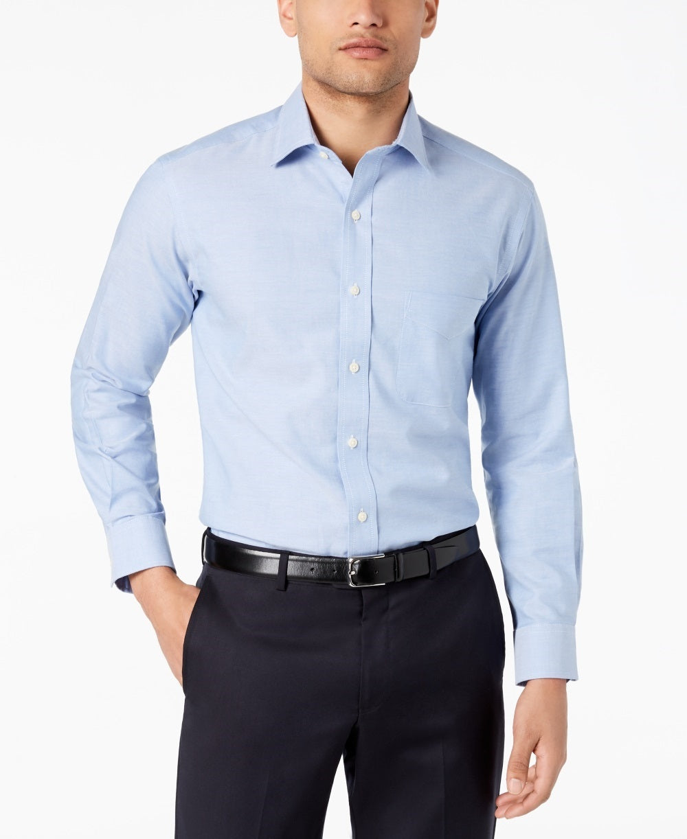 Club Room Men's Slim Fit Pinpoint Solid Dress Shirt Blue Size 17.5X36-37