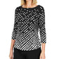 Charter Club Women's Petite Pima Cotton Button-Shoulder Print Top Black Size Petite