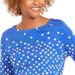 Charter Club Women's Pima Cotton Button Shoulder Print Top Blue Size Petite Small