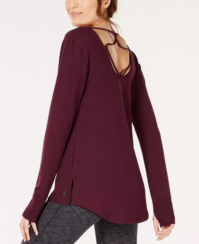 Ideology Women's Lattice-Back Long-Sleeve Tunic  Dark Red Size X-Small