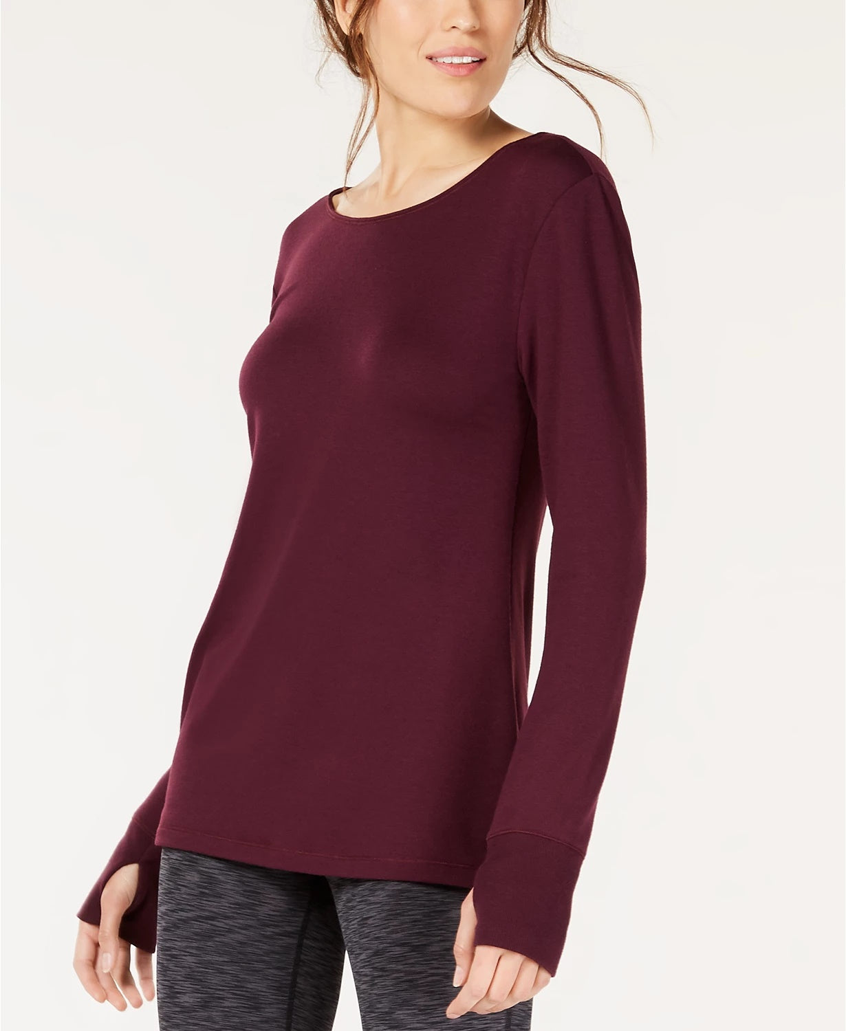 Ideology Women's Lattice-Back Long-Sleeve Tunic  Dark Red Size X-Small