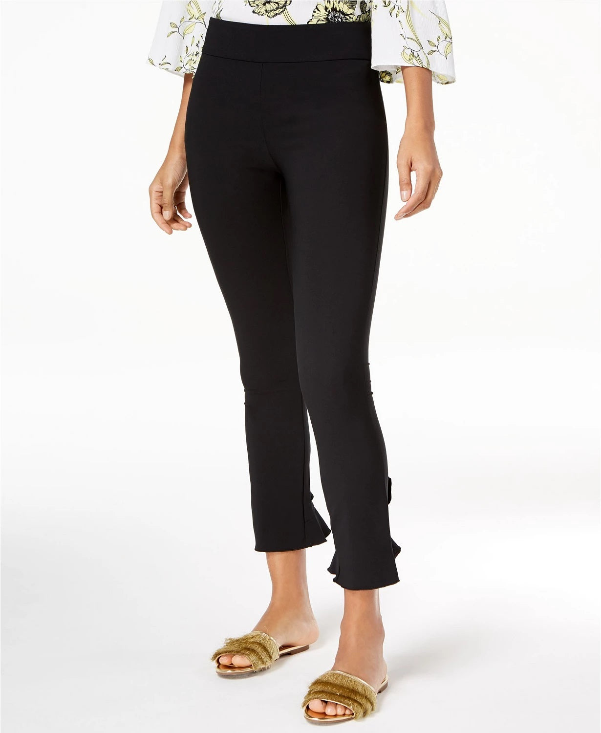 INC International Concepts Women's Skinny Ruffled Ankle Pants Black Size 8