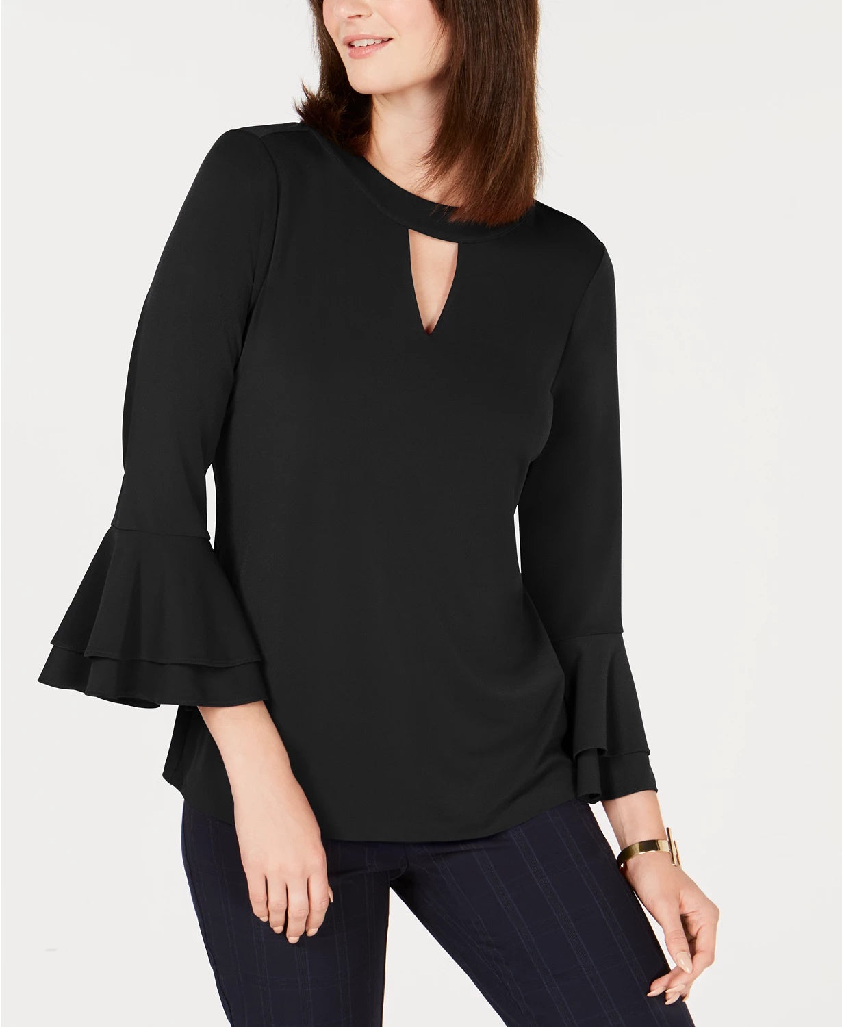 Charter Club Women's Bell-Sleeve Keyhole Top  Black Size XX-Large