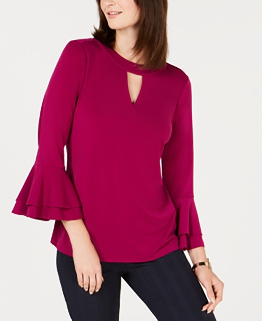 Charter Club Women's Bell Sleeve Keyhole Top Purple Size X-Large
