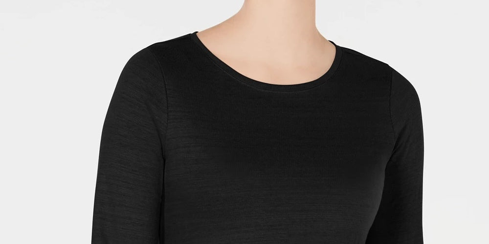 Charter Club Women's Cotton Lace Trim Top Black Size Medium