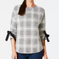 Charter Club Women's Plaid Bow Sleeve Top Black Size X-Small