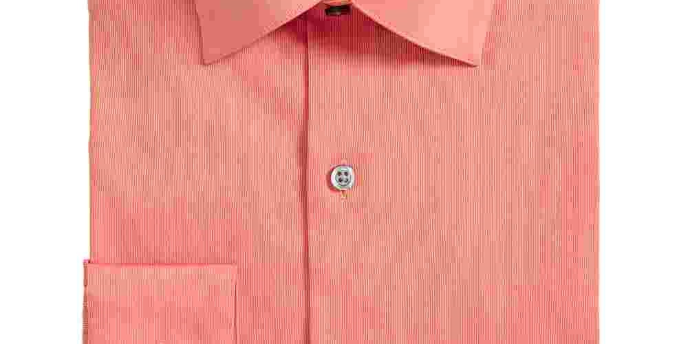 Alfani Men's Coral Pinstripe Collared Classic Fit Dress Shirt Orange Size 16.5x34-35