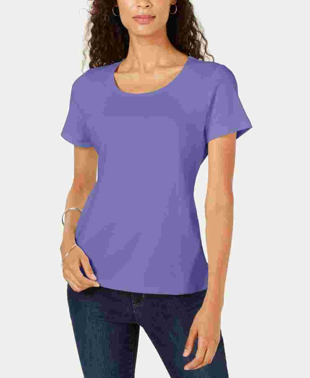 Karen Scott Women's Short Sleeve Scoop Neck Top  Purple Size Medium