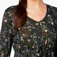 Style & Co Women's Printed Babydoll Top Black Size Medium