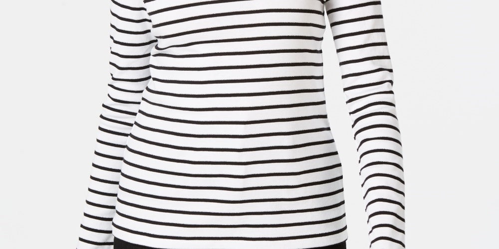 Charter Club Women's Metallic Stripe Top White Size Medium