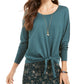 Style & Co Women's Tie Front Sweater Green Size Petite Petite