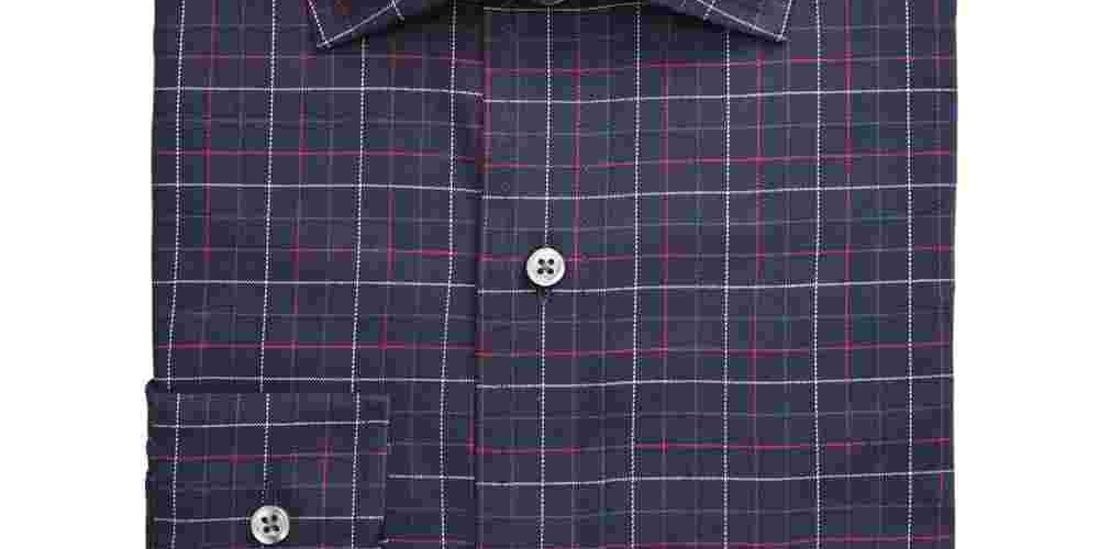 Club Room Men's Navy Windowpane Plaid Collared Classic Fit Dress Shirt Dark Blue Size 17- 32X33