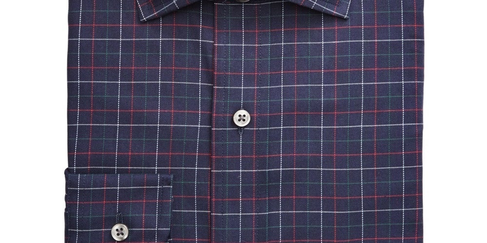 Club Room Men's Navy Check Collared Classic Fit Wrinkle Resistant Dress Shirt Blue Size 17.5X32-33