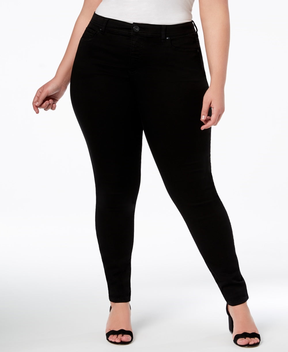 INC International Concepts Women's Plus and Petite Plus Size Tummy Control Beyond Stretch Skinny Jeans Black Size 18W