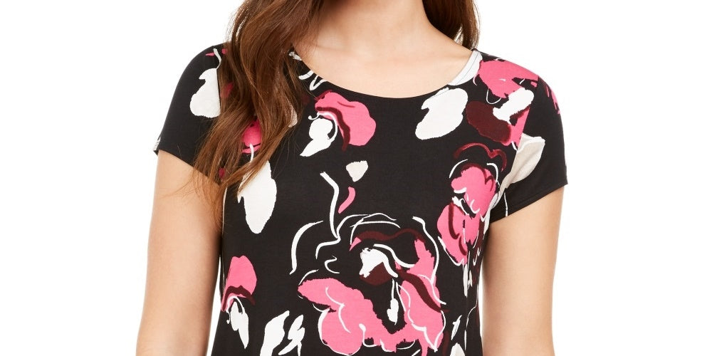 Alfani Women's Printed T-Shirt Wine Size Large