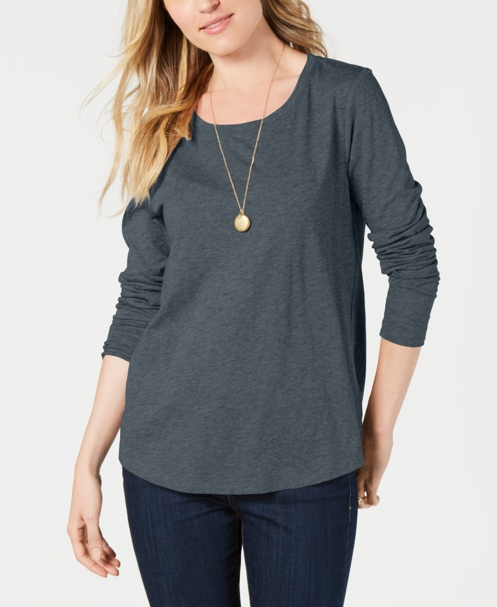 Style & Co Women's Long-Sleeve Crewneck Top  Charcoal Size Medium