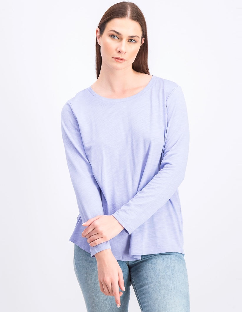Style & Co Women's Long-Sleeve Crewneck Top Purple Size Medium