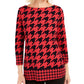 Charter Club Women's Houndstooth 3/4 Sleeve Top Red Size Large