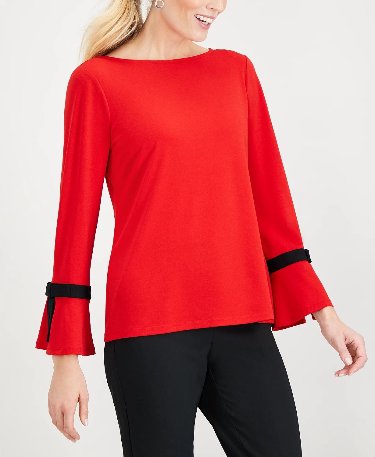 Charter Club Women's Blouse Cherry Tie 3/4 Sleeve Crepe Red Size X-Large