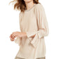 Alfani Women's Textured-Stripes Embellished-Neck Top Beige Size Small