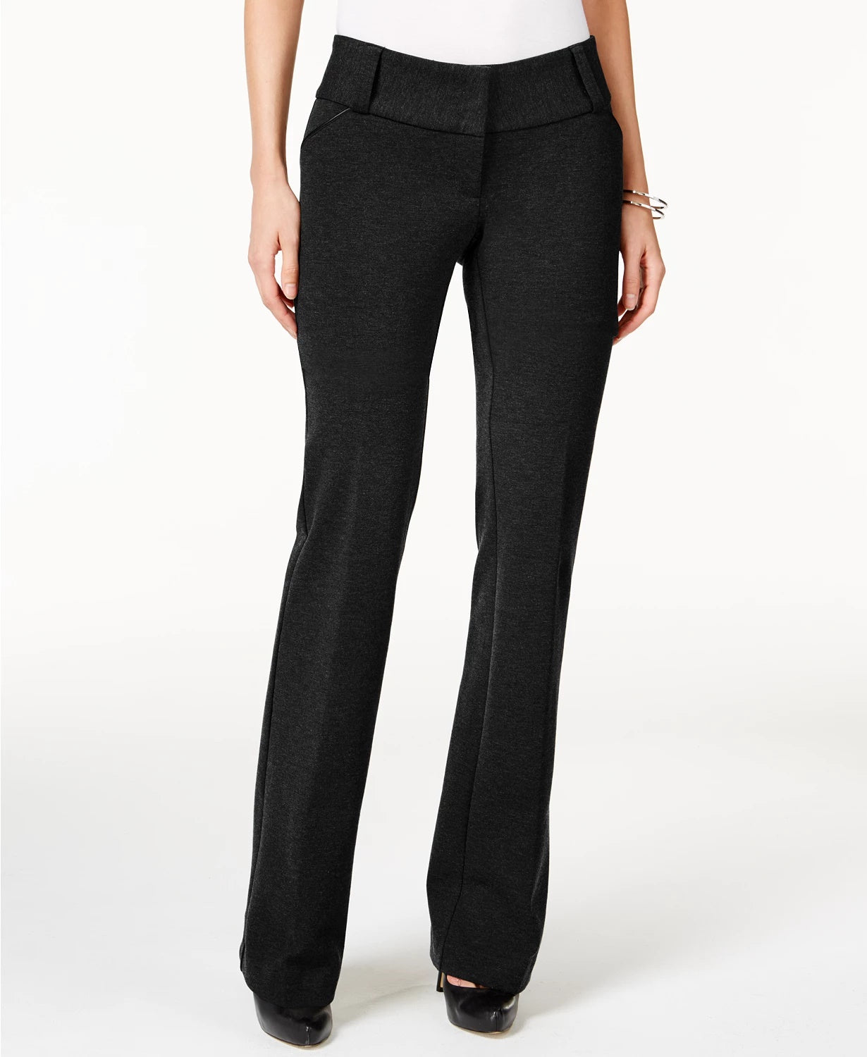 Alfani Women's Faux Leather Trim Wide Leg Trousers Black Size 24X4.5