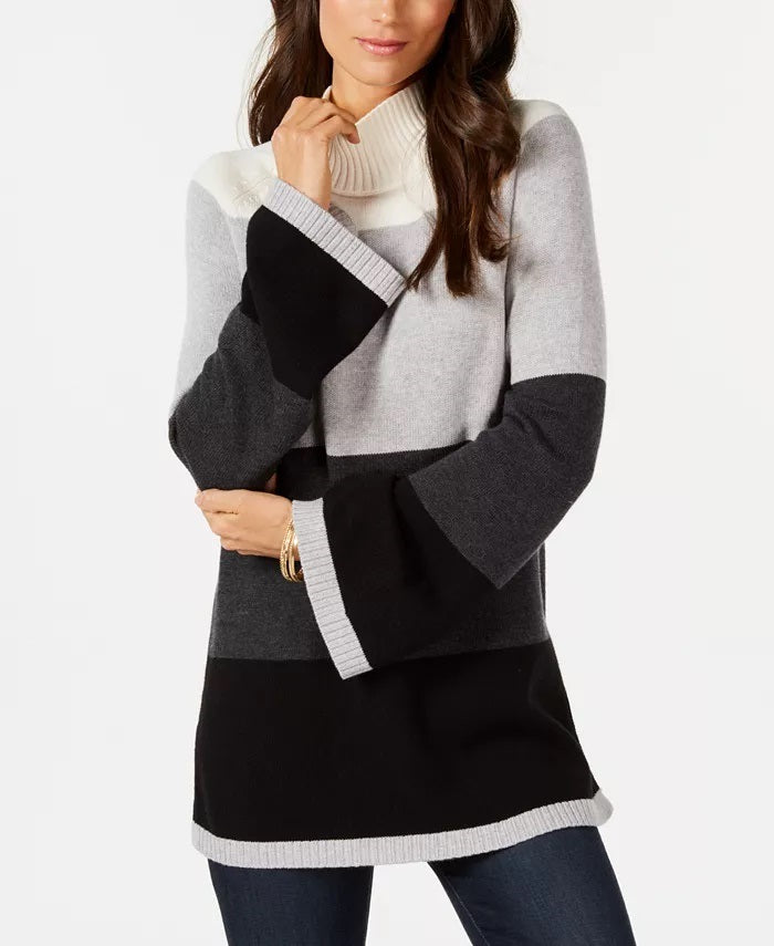 Charter Club Women's Colorblocked Sweater Black Size Petite Large