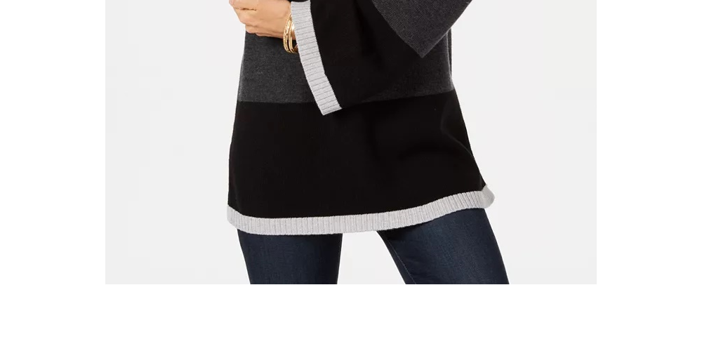 Charter Club Women's Colorblocked Sweater Black Size Petite Large