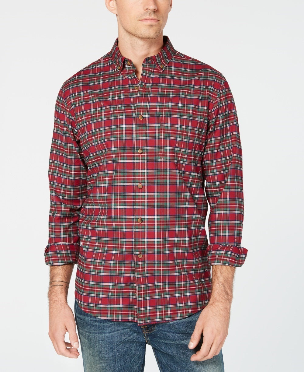 Club Room Men's Maxwell Tartan Plaid Shirt Red Size Medium
