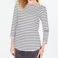 Charter Club Women's Pima Cotton Button Shoulder Stripe Top White Size Small