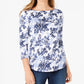 Charter Club Women's Pima Cotton Button Shoulder Print Top White Size Petite X-Large