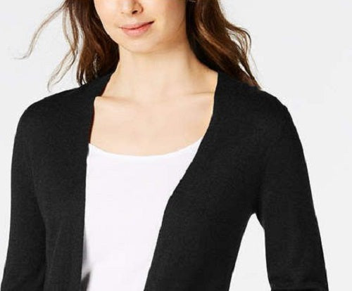 Maison Jules Women's Long Open-Front Jersey Cardigan Sweater Black Size Small