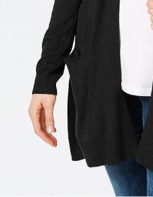 Maison Jules Women's Long Open-Front Jersey Cardigan Sweater Black Size Small