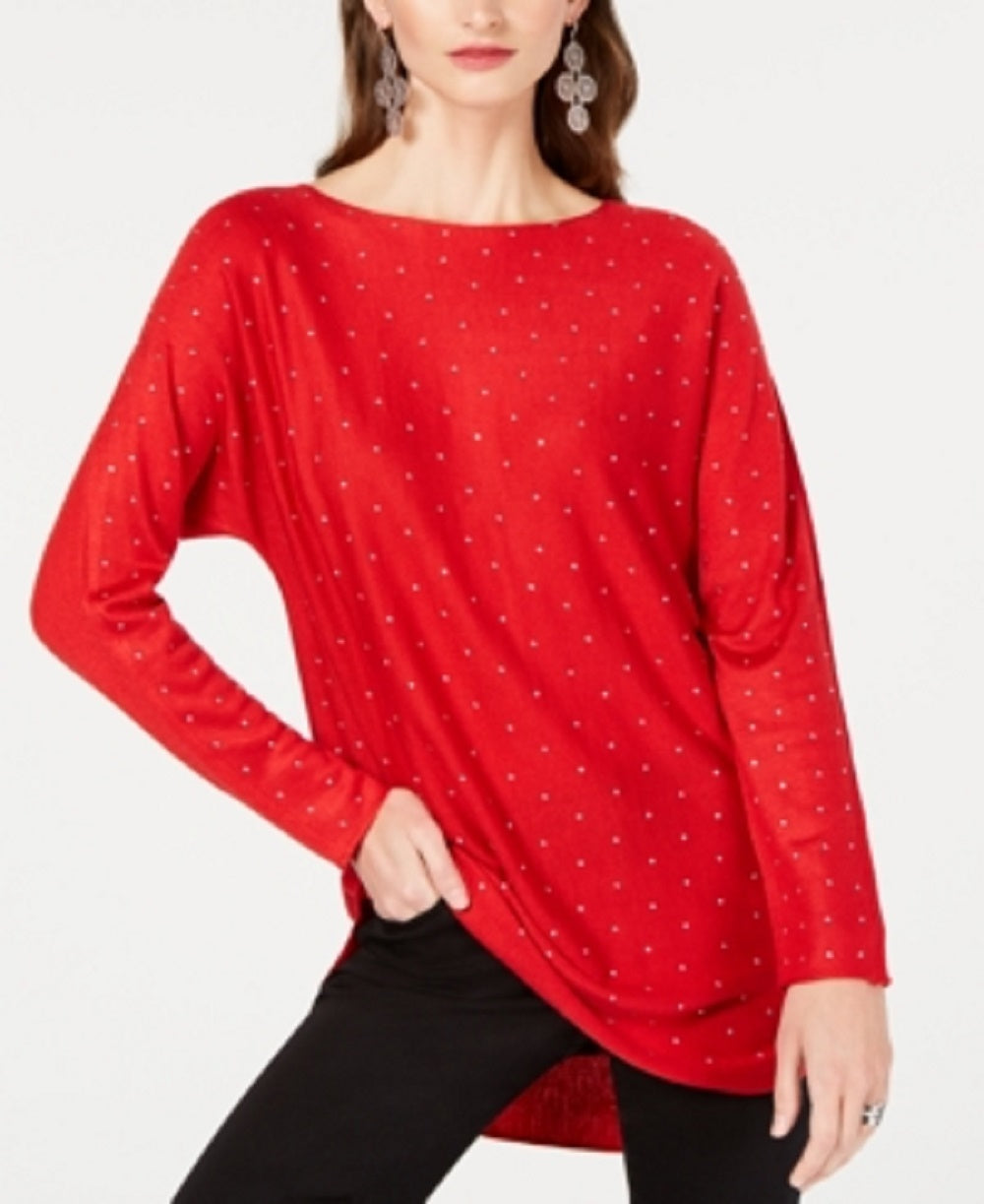 INC International Concepts Women's Embellished Shirttail Sweater Dark Red Size X-Large