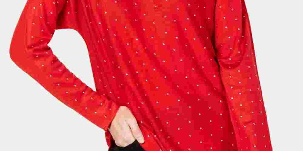 INC International Concepts Women's Embellished Shirttail Sweater Red Size Small