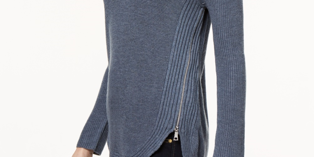 INC International Concepts Women's Waffle Knit Side Zip Tunic Sweater Gray Size Petite Small