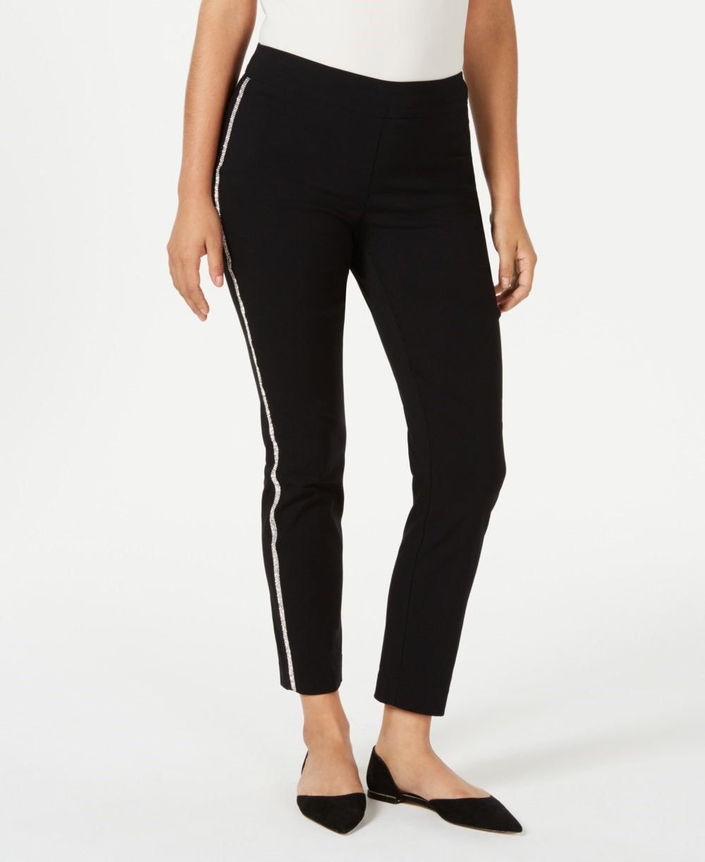 JM Collection Women's Petite Side-Striped Tummy-Control Pants Black Size Petite X-Large