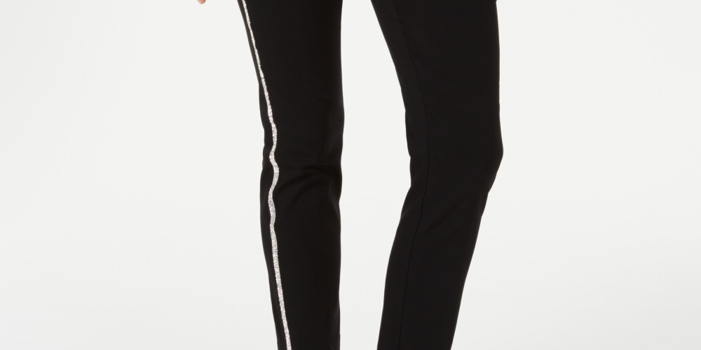 JM Collection Women's Petite Side-Striped Tummy-Control Pants Black Size Petite X-Large