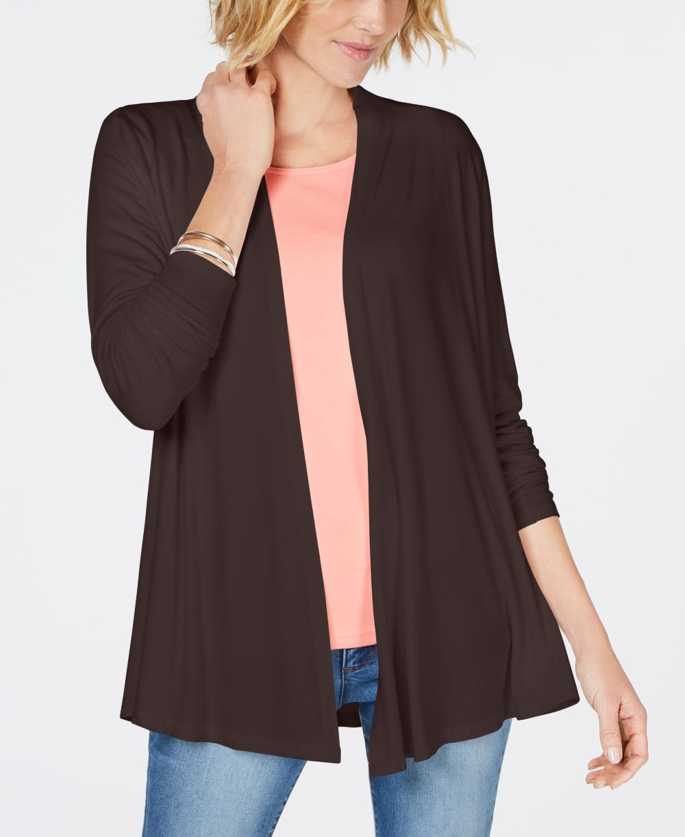Karen Scott Women's Petite OpenFront Cardigan Brown Size Large