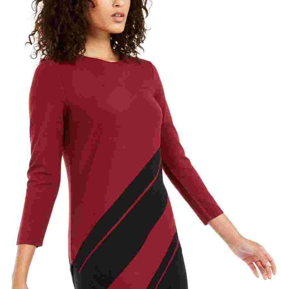 Alfani Women's Ribbed Asymmeteric Tunic Sweater Wine Size X-Large
