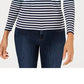 Charter Club Women's Striped Half Zip Top White Size Medium