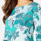 Charter Club Women's Printed Cotton 3/4-Sleeve Top Green Size X- Large