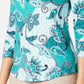 Charter Club Women's Printed Cotton 3/4-Sleeve Top Green Size X- Large