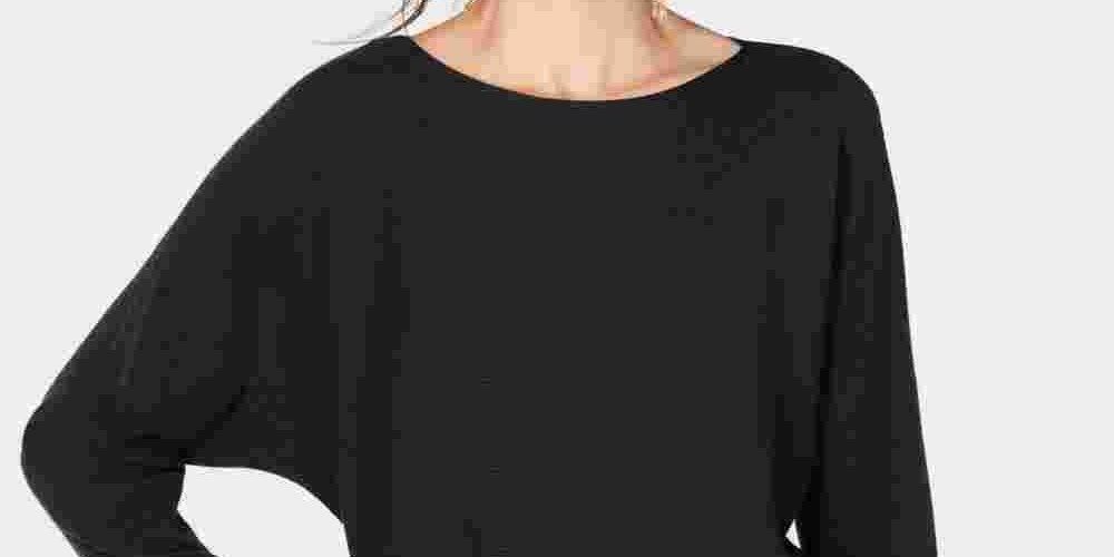 INC International Concepts Women's Ribbed Ribbed Knit Dolman Sleeve Jewel Neck Sweater Black Size Small